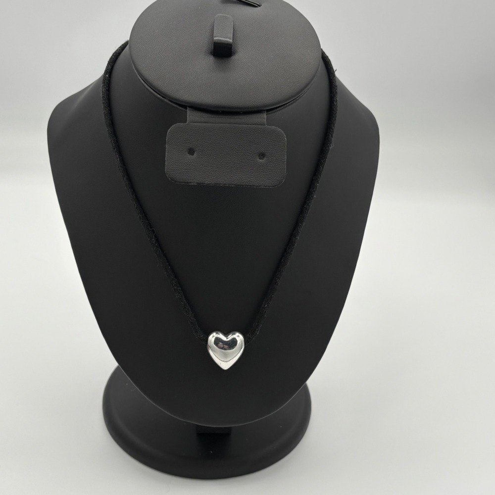 Madewell Heart Pendant Necklace Women Black Silver Cord Puffy Heart Charm